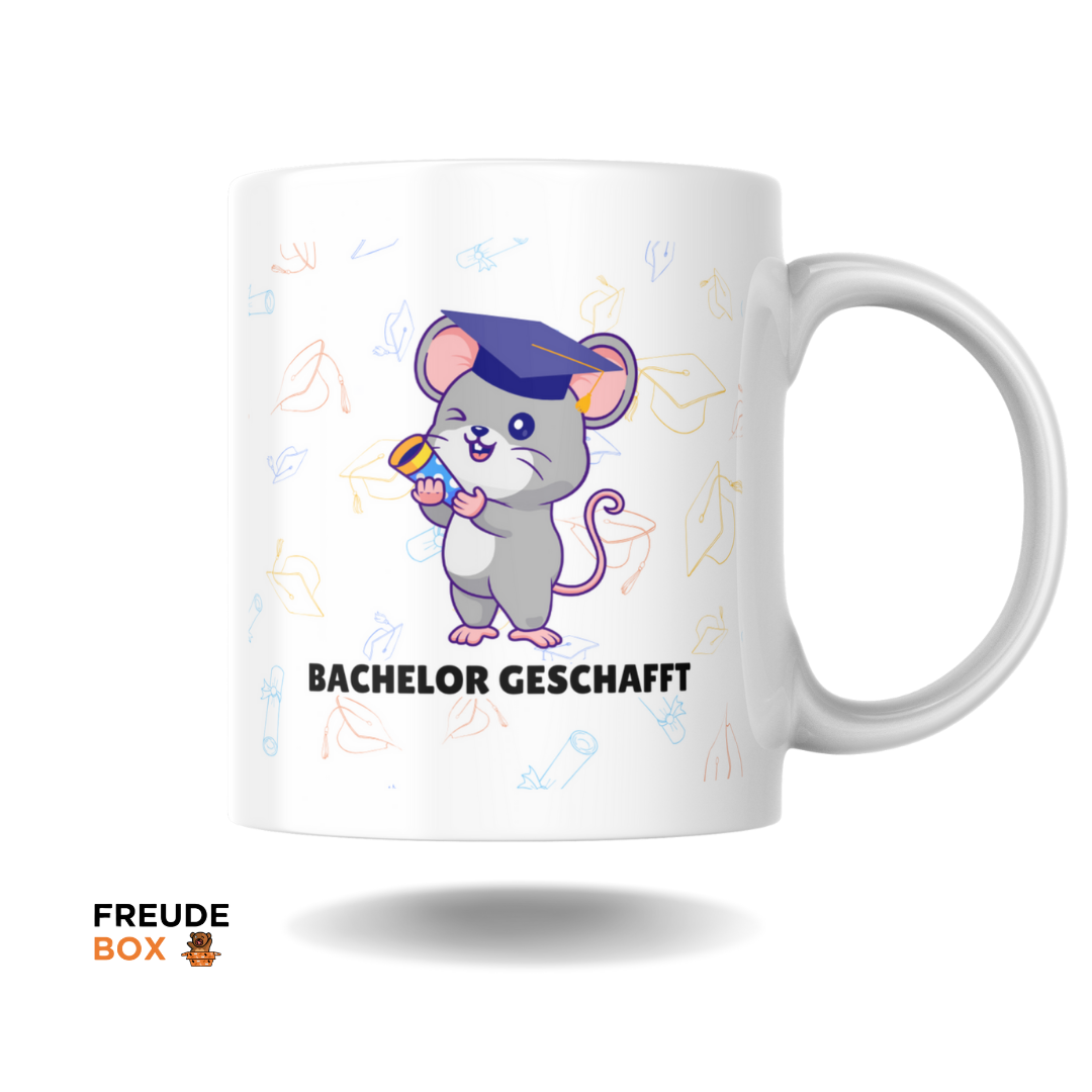 Keramiktasse Maus "Bachelor geschafft" 300 ml