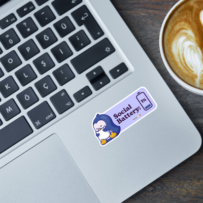 Sticker Pinguin "Social Battery: 1%" (10 cm)