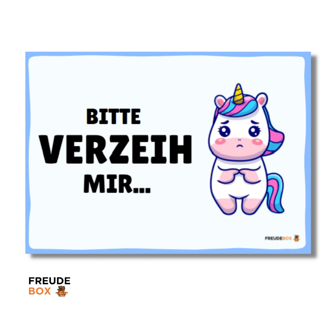 Grußkarte: Verzeih mir ✏️ - FREUDEBOX® - Geschenk, Made in Germany, Seifenblasen kuscheltiere und plüschtiere mit persönlicher nachricht einfach online kaufen freude verschenken - geschenkidee kuscheltiere plüschtiere - geschenke für freundin freund - kuscheltiere verschenken - geschenk für kinder - kinder geburtstag - freude box - freudebox - freude tiktok instagram